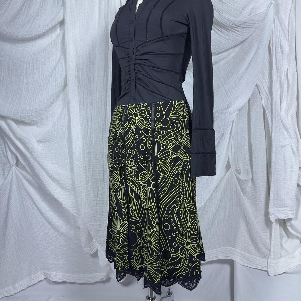 Indie Grunge Fairy Y2K Vintage Black Green Floral Midi Skirt (XL) - Picture 2 of 6